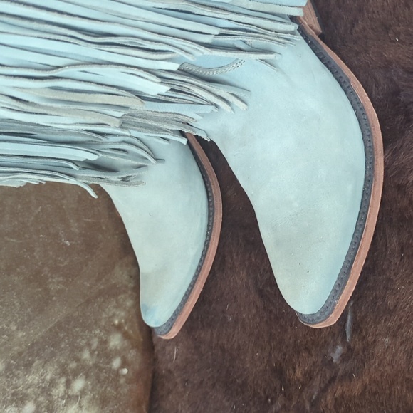 LIBERTY BLACK Vegas Fringed leather boots "Ciel"/Ice Blue LB71124 snip toe sz6.5 - Picture 8 of 16